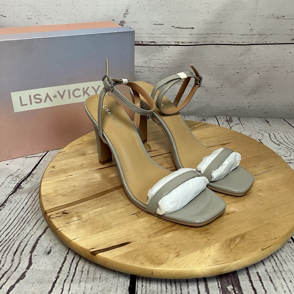Lisa Vicky Shoes Womens Size 9M Pebble Patent Puter Gray Grace Open‎ Toe